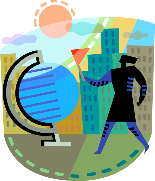 Vector Illustration Of Businesswoman Plants Flag On - Vector Graphics (599x700), Png Download