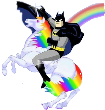 My Heroes Ironman Harleyquinn Bubbles Spiderman Fiona - Batman Riding A Unicorn (428x448), Png Download