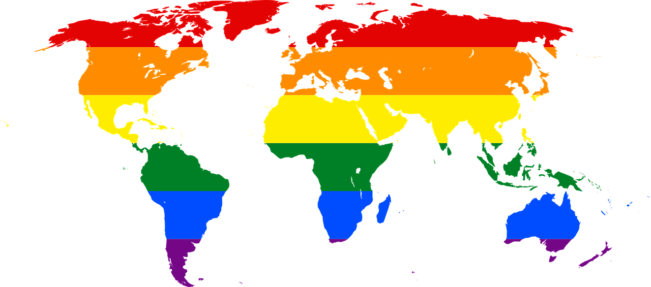 Lgbtq Chat Room & Support Online - World Map With Gay Flag (960x423), Png Download