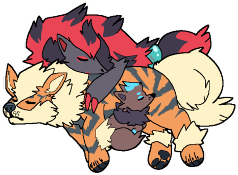 Zorua And His Parents Arcanine Keeps The Fam Warm,,, - Cartoon (500x357), Png Download