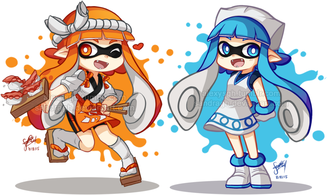 Black And White Stock Sushi Chef And Ika Musume Inklings - Ika Musume Splatoon (1143x699), Png Download