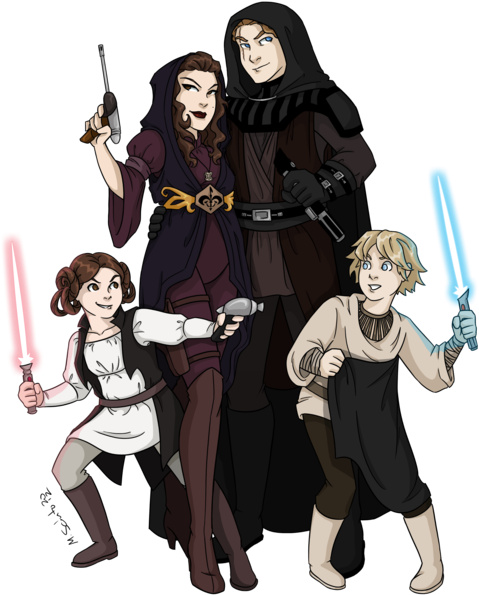Anakin Drawing Mace Windu - Anakin Padme Luke And Leia (500x636), Png Download