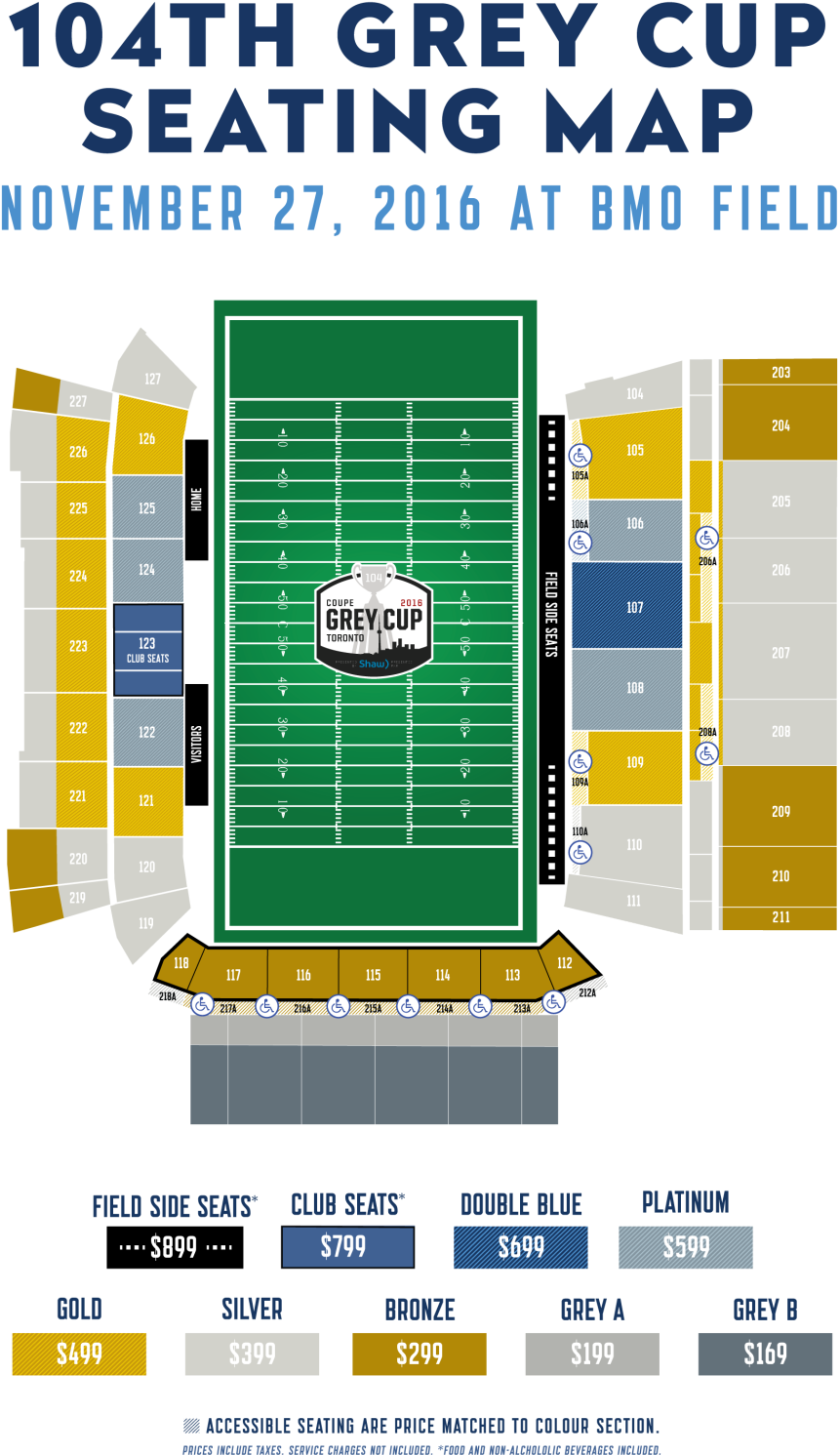 Here Is A Map With Ticket Prices For The Grey Cup Which - Bmo Field Seating Chart 2016 (1052x1600), Png Download