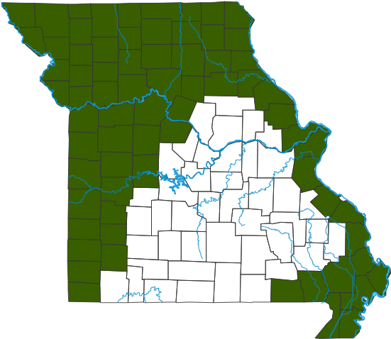 Graham's Crayfish Snake Dist Map - Cottonmouth Range In Missouri (560x490), Png Download