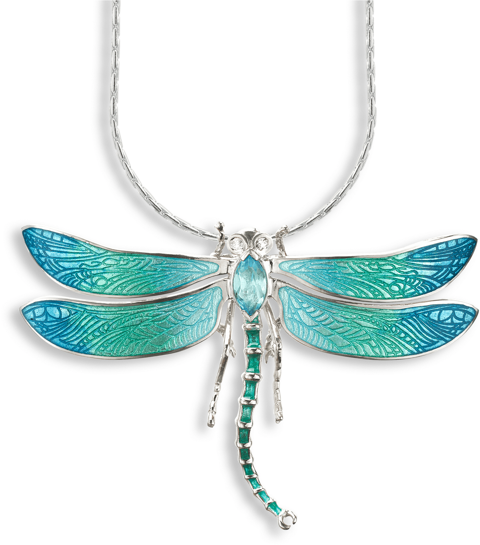 Nicole Barr Silver Enamel Dragonfly Necklace With Sapphire - Blue Dragonfly Necklace - Sterling Silver 18 Inch (2048x2048), Png Download