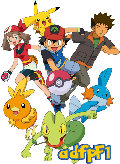 Ash , Aura, Brock Y Pokemon (01) By Adfpf1 - Ash May Max Brock (400x534), Png Download