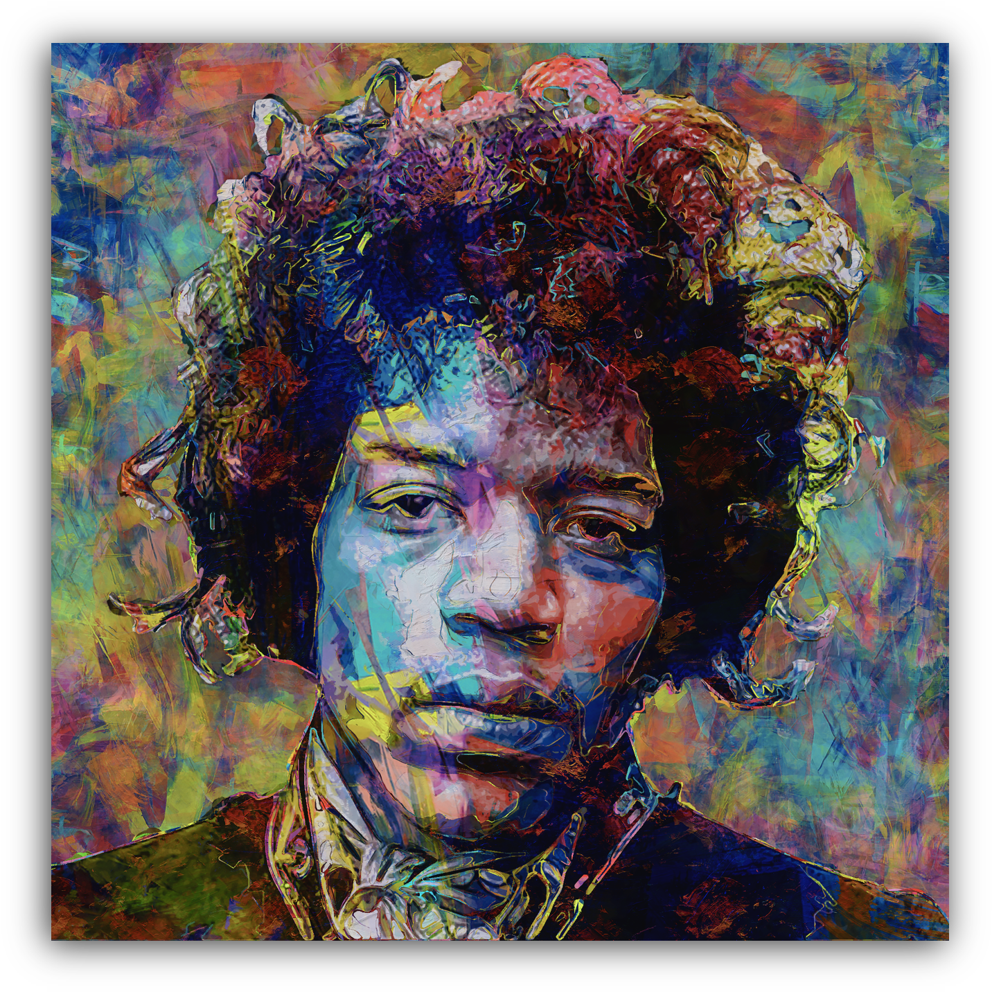 Of Jimi Hendrix Canvas Framed Wall Art Print Oil Acrylic - Canvas (1456x1456), Png Download
