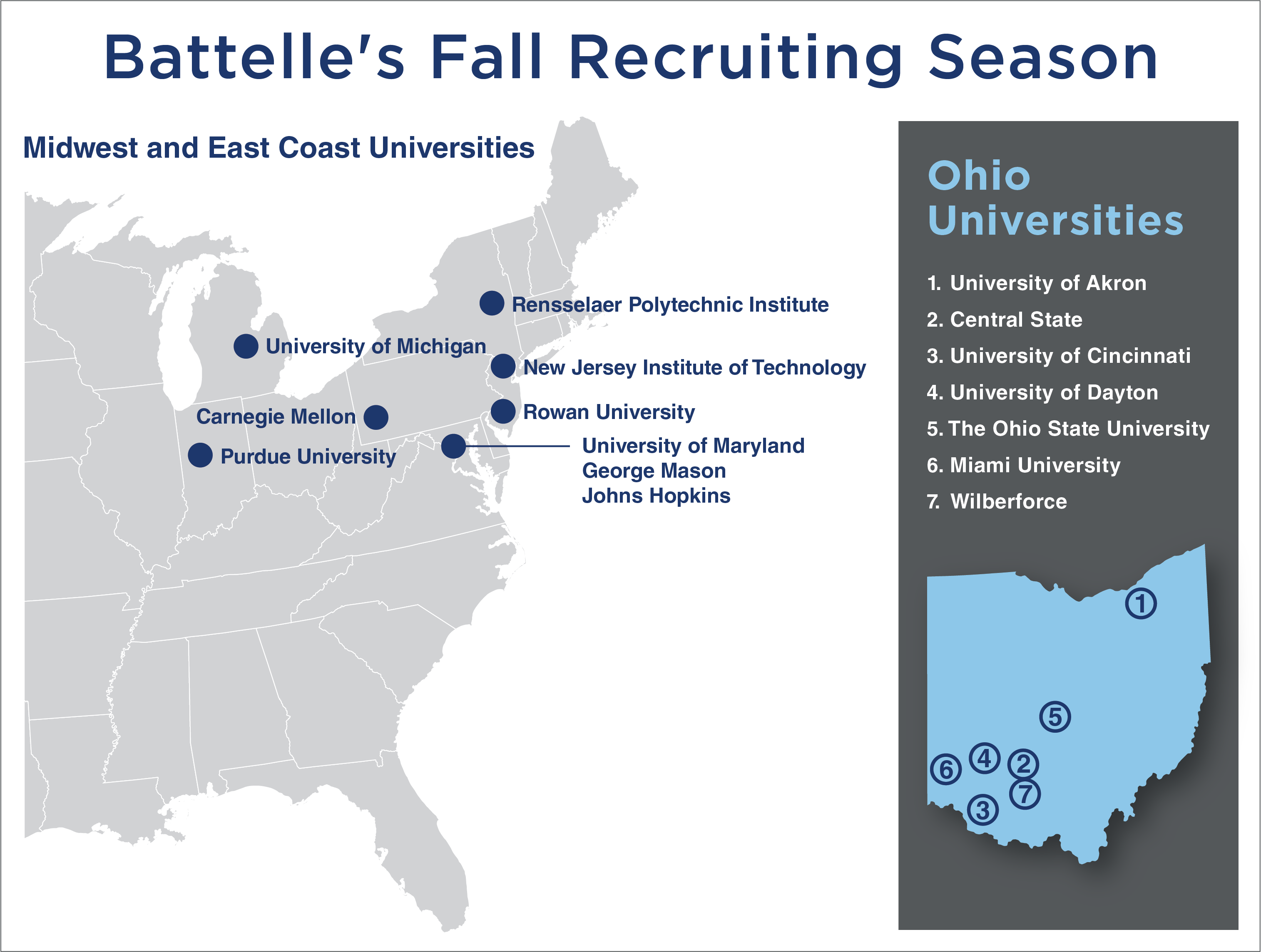 Battelle Fall 2018 Recruiting Map - Map (3029x2288), Png Download