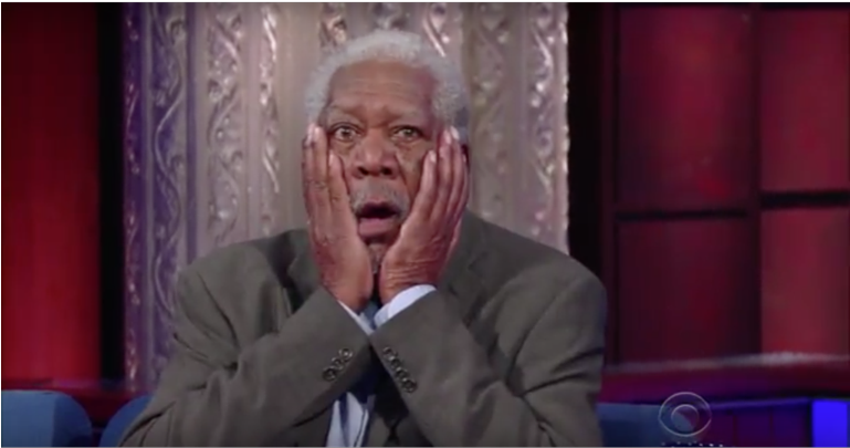 Morgan Freeman Reads Iconic Lines On Colbert - Stephen Colbert (768x480), Png Download