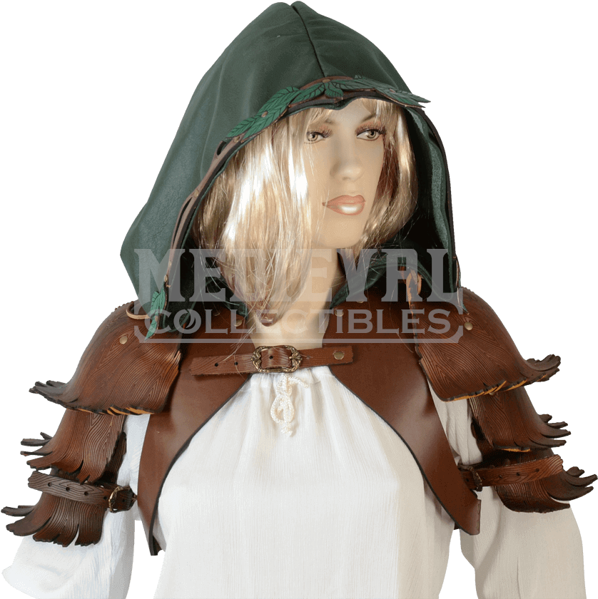 Hooded Woodland Bolero Jacket With Pauldrons - Pauldron (850x850), Png Download