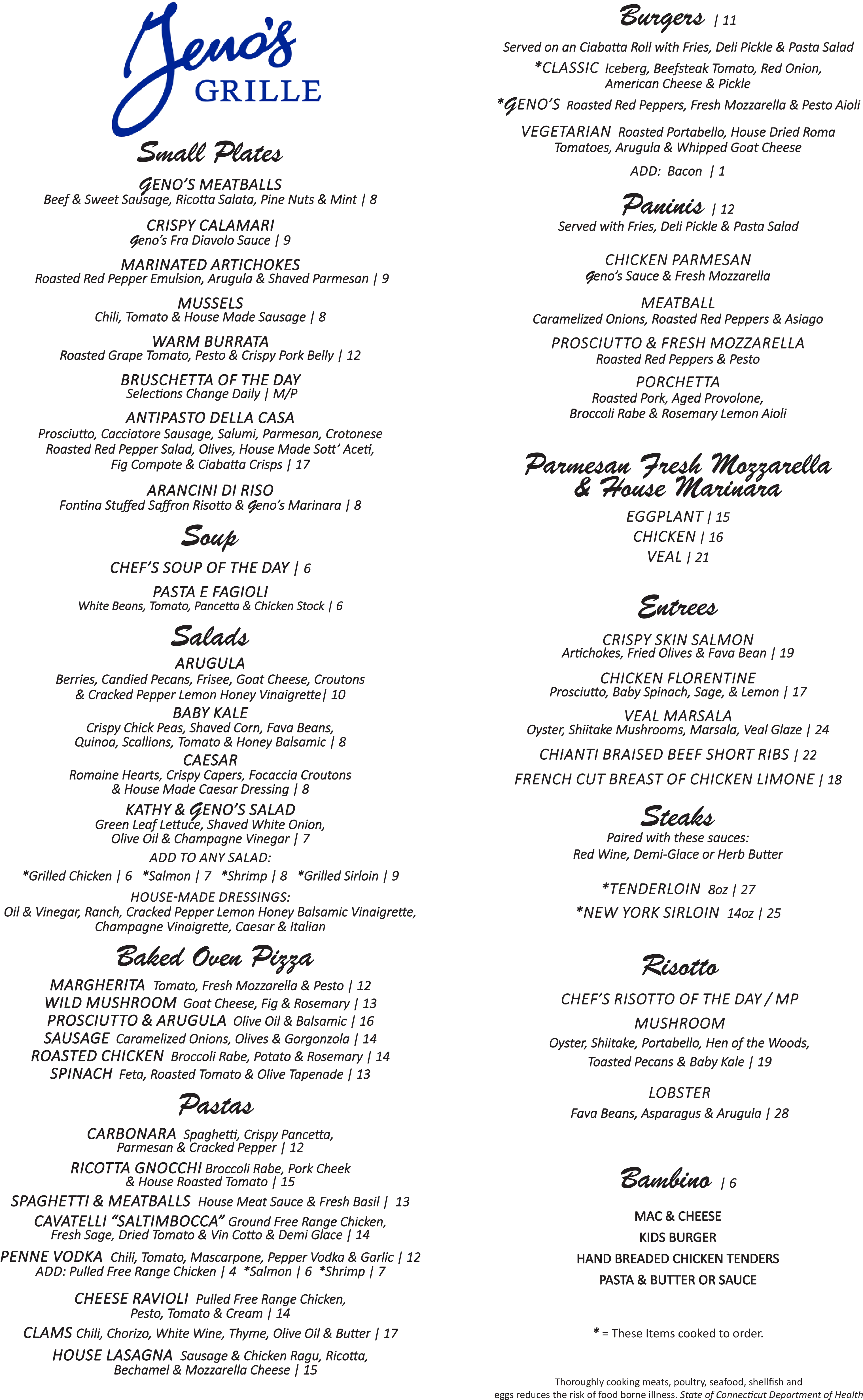 Geno's Grille Menu - Geno's Grille - Southington (3300x5100), Png Download