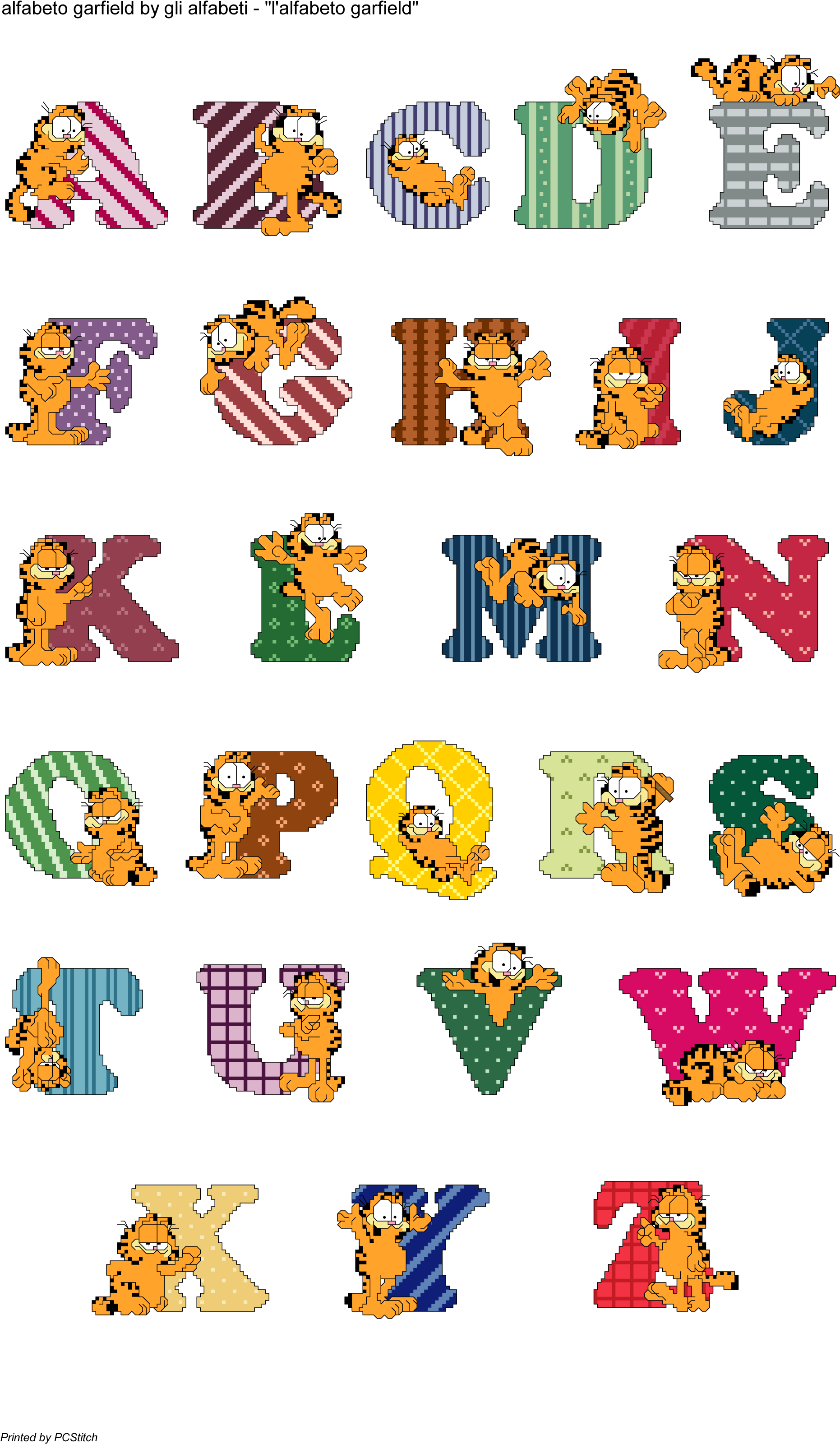 Alfabeto Garfield Kirjaimet Numerot - Garfield Alphabet (1904x3227), Png Download