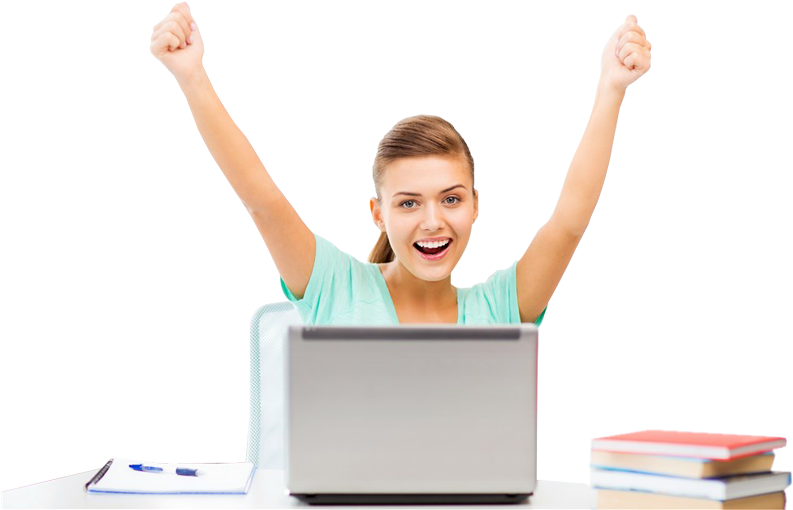 Beautiful Happy Business Woman With Laptop Raised Hands - Business Woman Happy Png (800x510), Png Download
