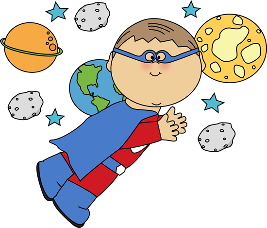 Superhero Boy Flying In Space Clip Art - Space Clipart Kids (550x469), Png Download