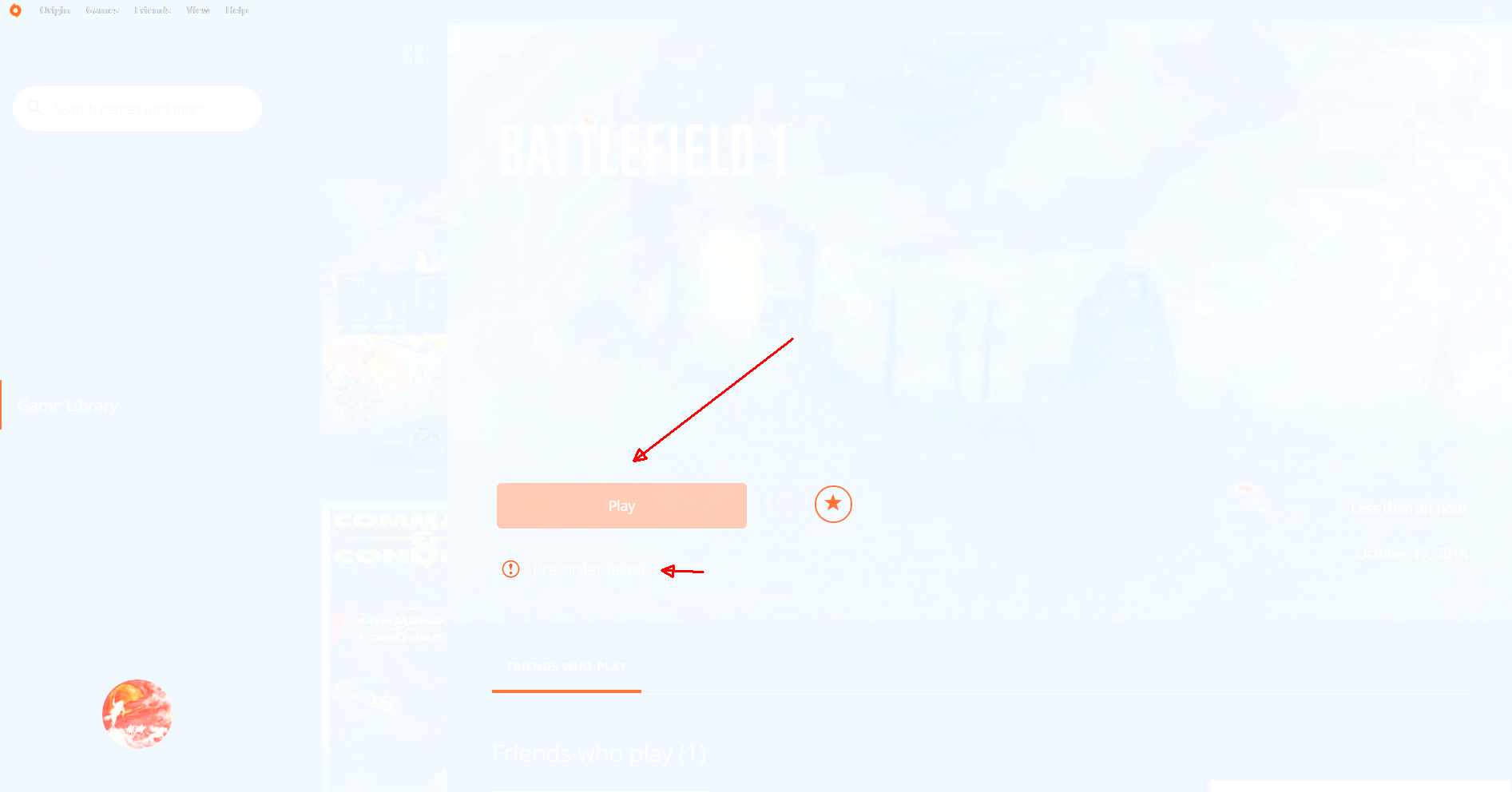 [battlefield 1] Pre-order Failed, What Should I Do - Bf1 Origin In Games Library (1893x992), Png Download