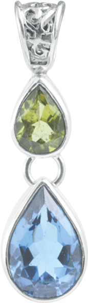 Blue Topaz And Peridot Sterling Silver Pendant - Silver (600x600), Png Download