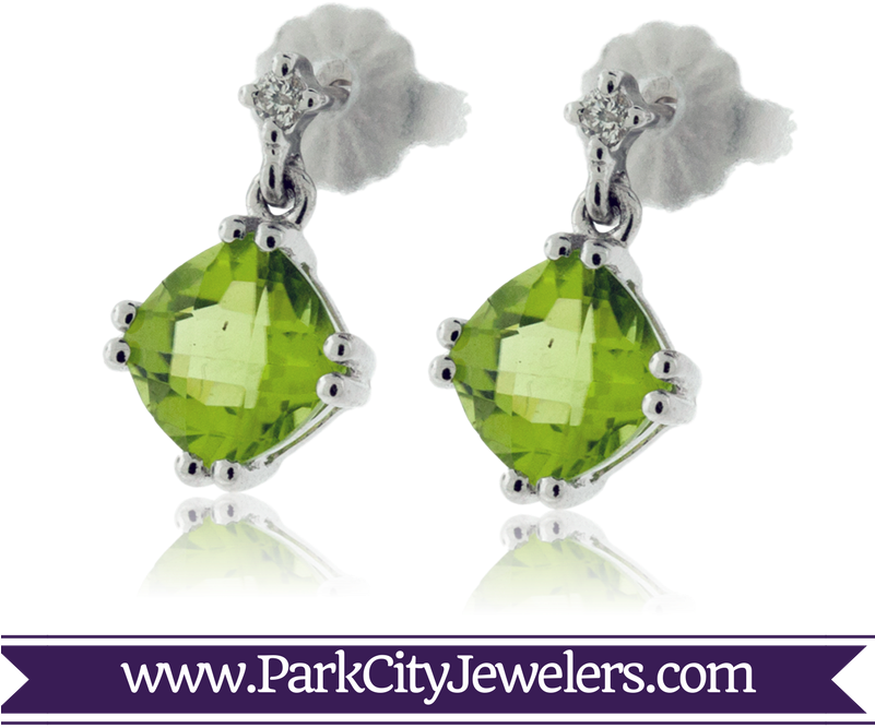 Peridot And Diamond Post Drop Earrings - Green Amethyst Diamond White Gold Ring (800x800), Png Download