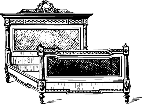 Bed Frame Double Vintage Furniture Sleepin - Vintage Bed Illustration (465x340), Png Download