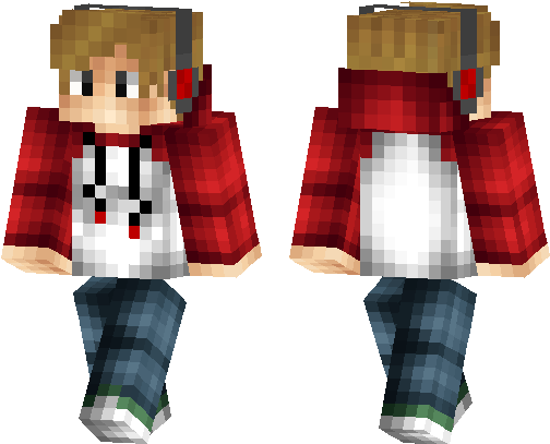 People - Red Headphone Minecraft Skin (538x437), Png Download