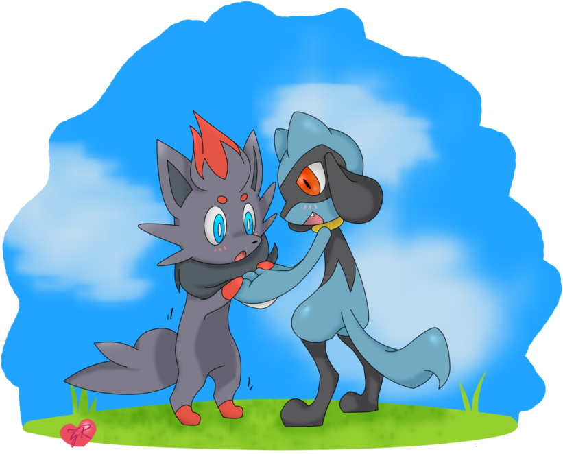 Zorua And Riolu By Thunder85 - Pokemon Zorua And Riolu (900x728), Png Download