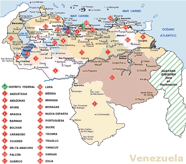 Mapa De Los Estados Venezolanos - Venezuela (600x540), Png Download