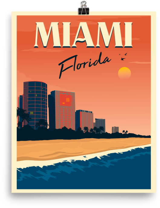 Miami Travel Poster - Miami (1000x1000), Png Download