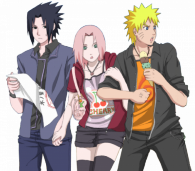 Naruto Manga With Minato Team 7 - Naruto Sakura Sasuke (400x351), Png Download