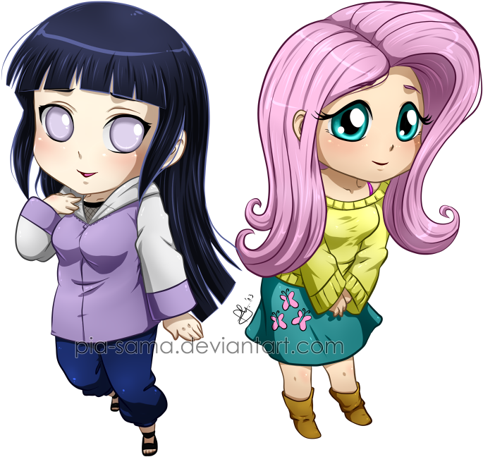 Pia-sama, Chibi, Clothes, Crossover, Fluttershy, Humanized, - Mlp Crossover Naruto (800x786), Png Download