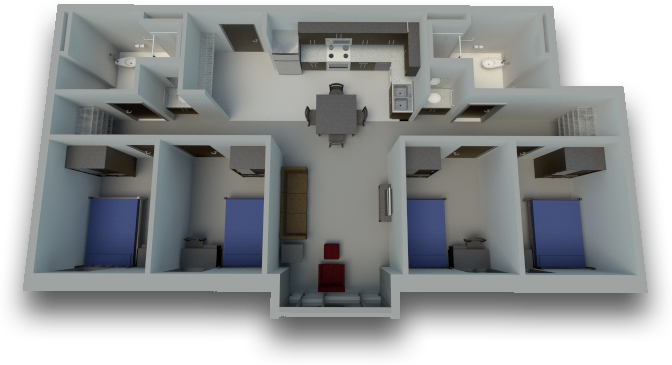 Wolf Ridge Apartments Four Bedroom - Wolf Ridge Dorms (672x365), Png Download