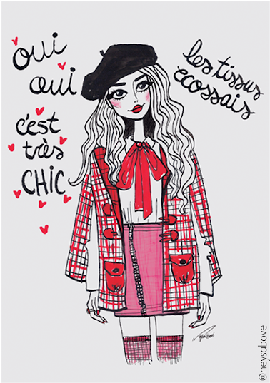 Fashion French Girl Wearing Beret Prints - Cartoon (640x537), Png Download