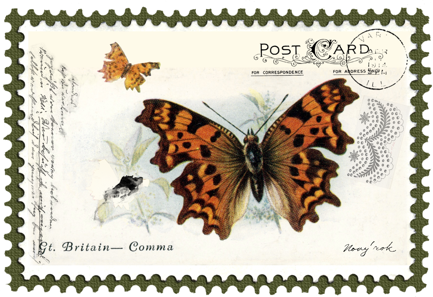 Postage Stamps, Bees, Butterflies, Stamps - Print On Canvas: Comma Butterfly By Found (1458x1036), Png Download
