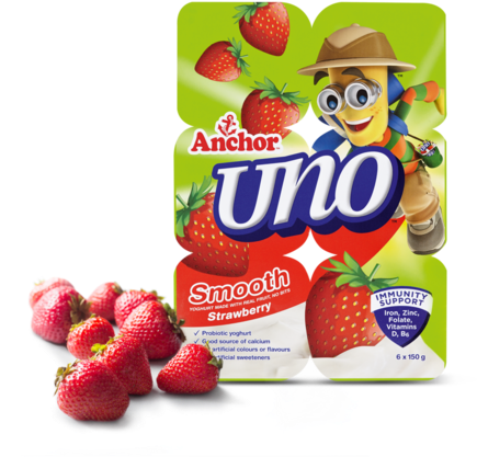 Anchor Uno Strawberry Yoghurt 6 X 150g Pack - Anchor Uno Smooth Peach Mango (454x549), Png Download