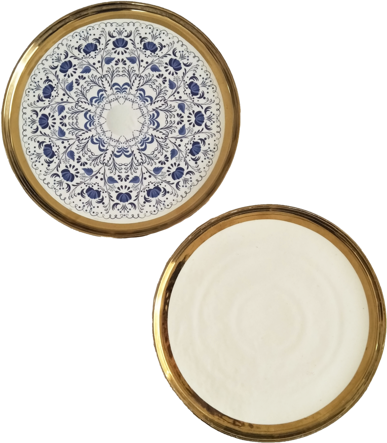 Gold Trim Round Plate/tray - Plate (973x1024), Png Download