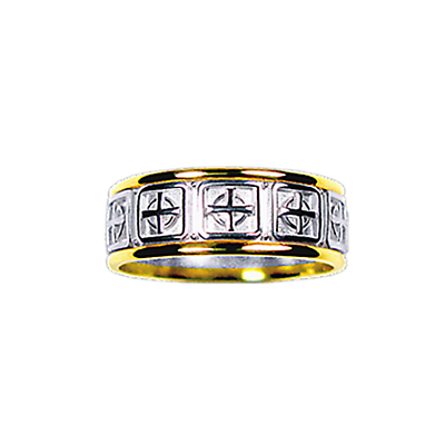 Men's Yellow Gold Trim With White Gold Celtic Cross - Titanium Ring (400x400), Png Download