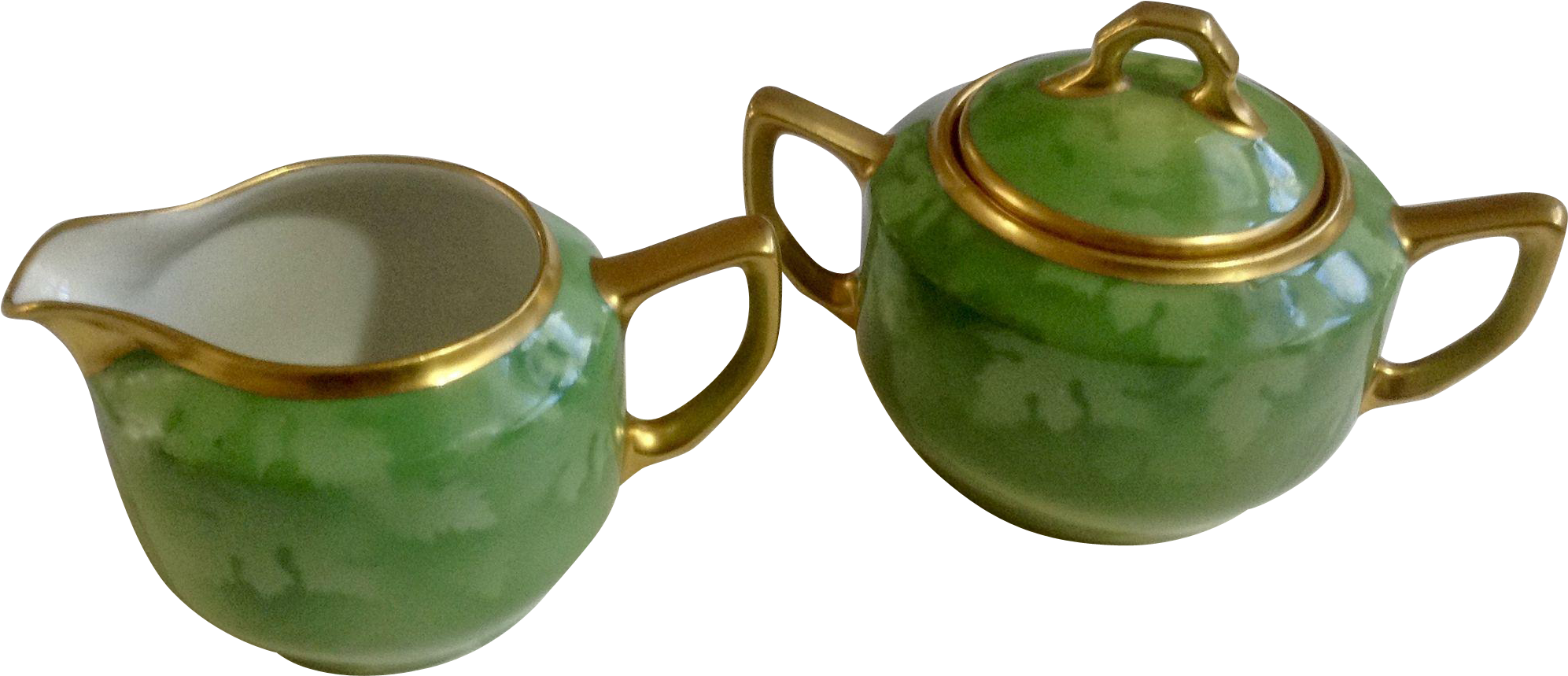 Pickard Cream And Covered Sugar Bowl Green Leaf With - Bowl (1992x1992), Png Download