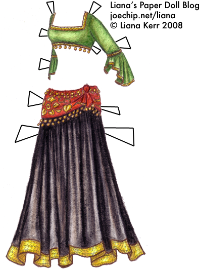 Tribal Belly Dance Costume With Green Choli With Gold - Belly Dance Costumes (402x550), Png Download