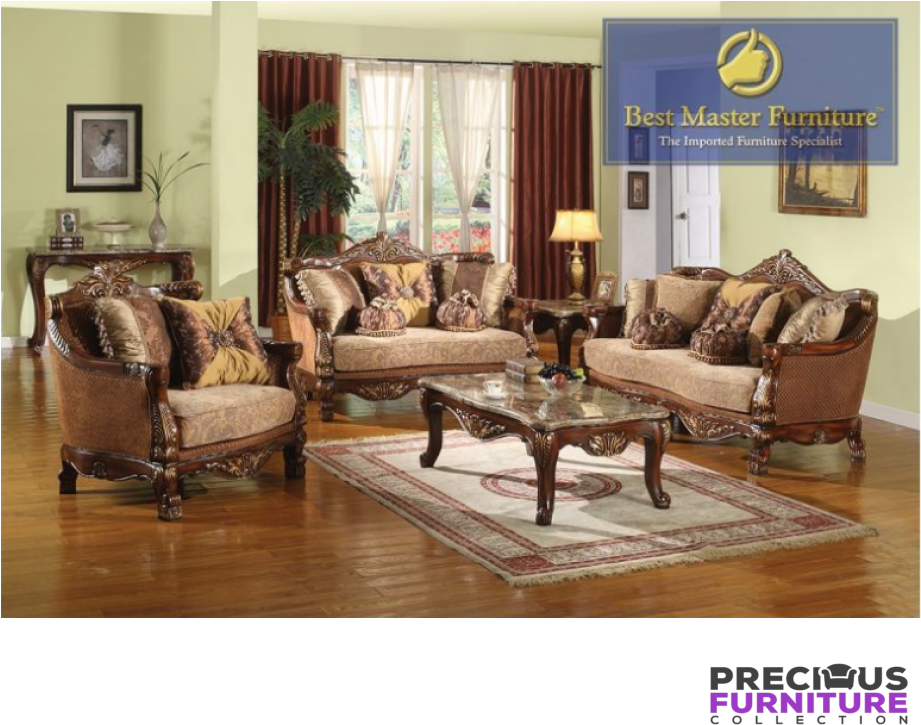 Best Master D081 Chocolate Fabric Cherry With Gold - Mariano Furniture - D081 3 Piece Traditional Living (920x880), Png Download