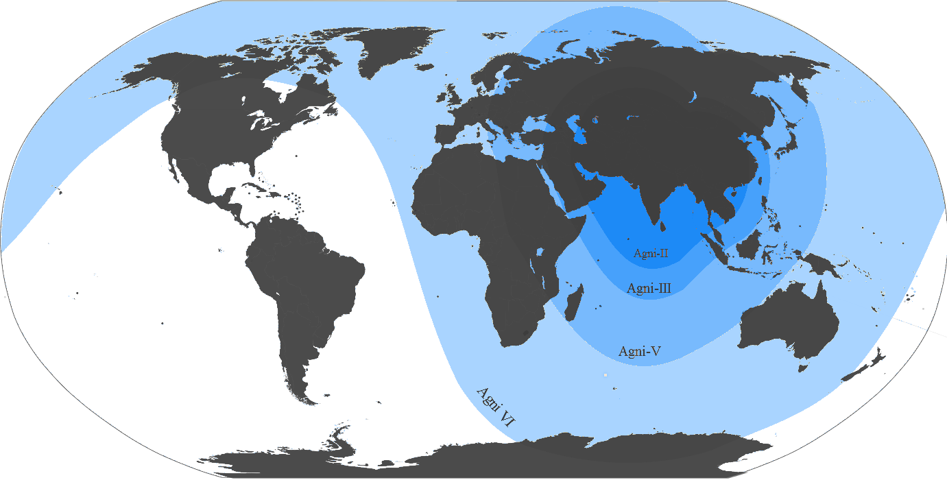 Agni Missile Range Comparison With Blue Shade - Range Of Agni Missile (1381x700), Png Download