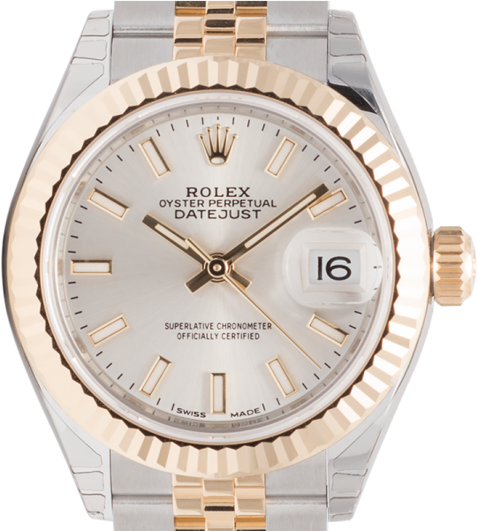Rolex Lady Datejust 28mm Steel & Yellow Gold Silver - Rolex Datejust 179179 Presidential 18k White Gold Ladies (600x600), Png Download