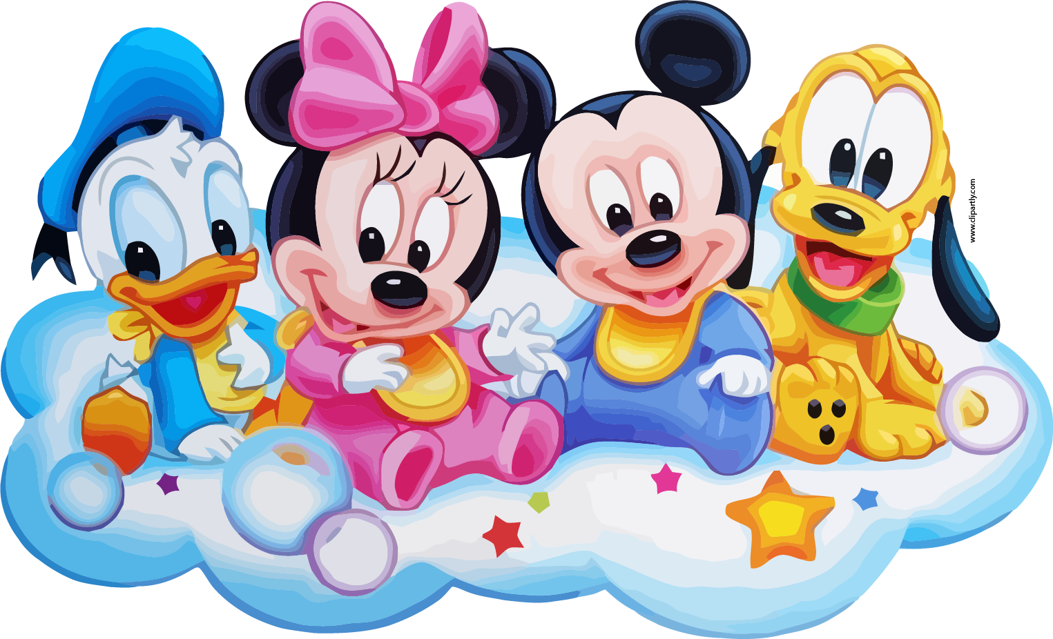 Mickey Friends On Cloud Clipart Png - Disney Baby Shower Invitations Ideas (1525x926), Png Download
