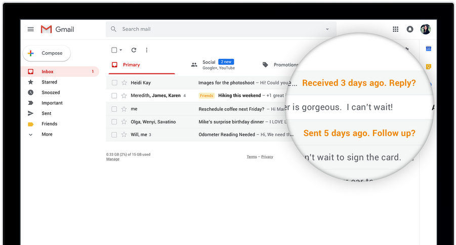 Ai-powered 'nudge' Respond Reminders Rolling Out To - Gmail Mise À Jour (1000x500), Png Download