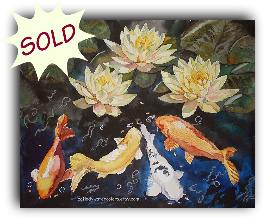 Koi Pond Watercolor Print Sold Get Yours Here - Watercolor Painting (1024x846), Png Download