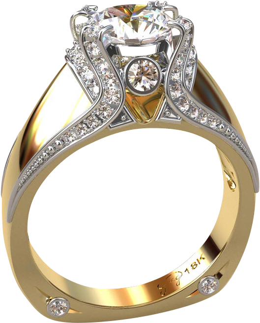 Italian Top Ladies Diamond And 18k Gold Engagement - Ladies Ring Diamond Png (600x600), Png Download