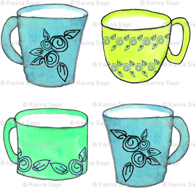 Rgreen Teal And Blue Mugs Pattern Preview - Coffee Cup (400x400), Png Download