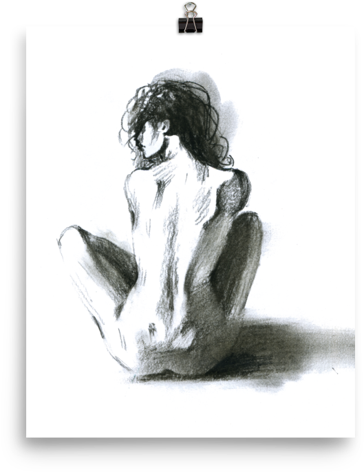 Printed Watercolor Hot Girl Poster Of A Sexy Naked - Figure Drawing (600x600), Png Download