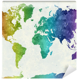 Rainbow Watercolor World Map (400x400), Png Download