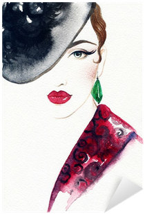 Woman Portrait With Hat - Fashion Watercolor (400x400), Png Download