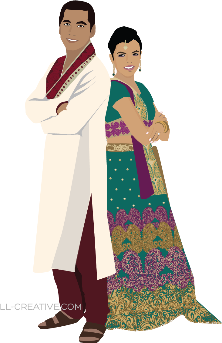 Indian Wedding Illustration From Ll-creative - Indian Wedding Couple Illustrations (750x1131), Png Download