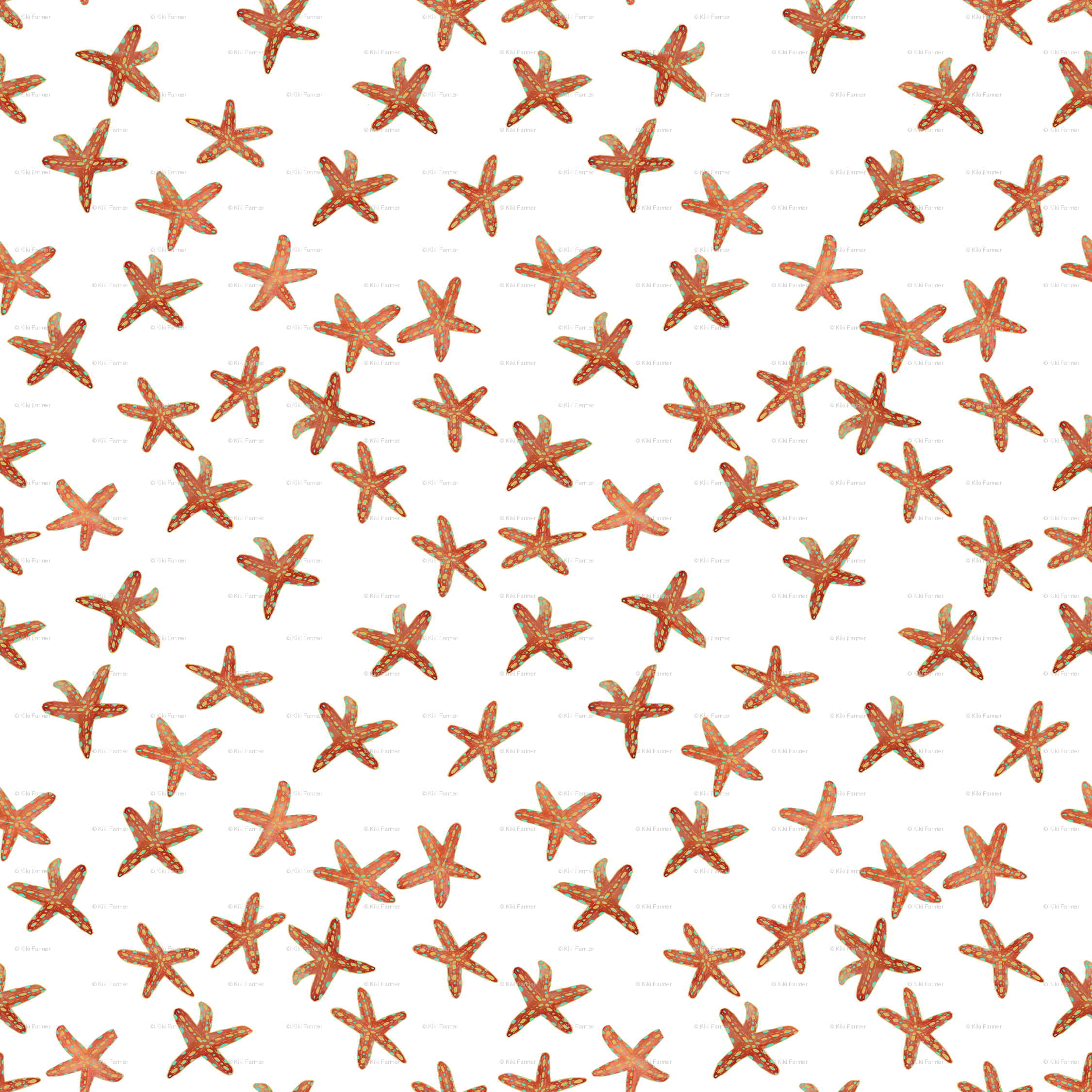 Aqua, Coral And Gold Starfish Hand-painted Watercolor - Sneetches (2250x2250), Png Download