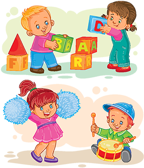 Set Of Vector Icons Little Children Playing With Toys, - Dibujo De Bebe Construyendo (360x360), Png Download